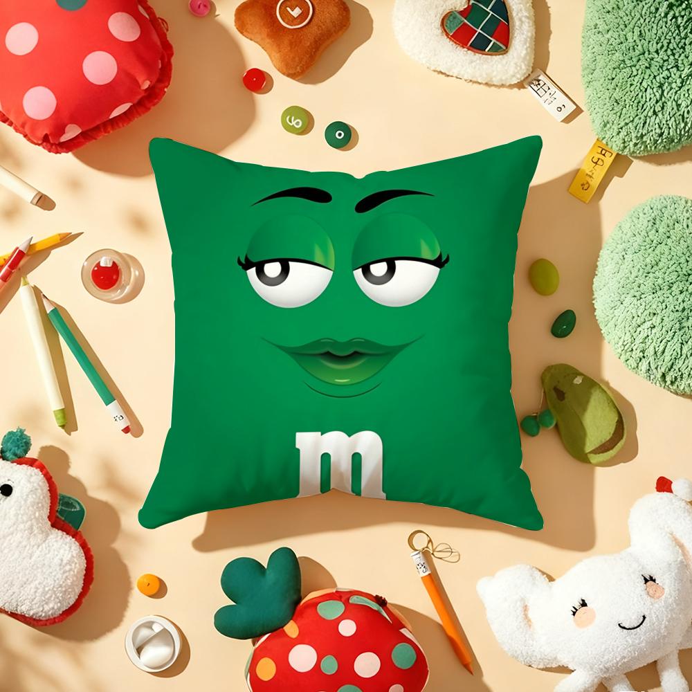 Cute Funny Art M-M&M'S Cushion Cover Plush Fabric Soft Double-Sided Printed Sofa Warm Winter Home Child Gift Pillow Case