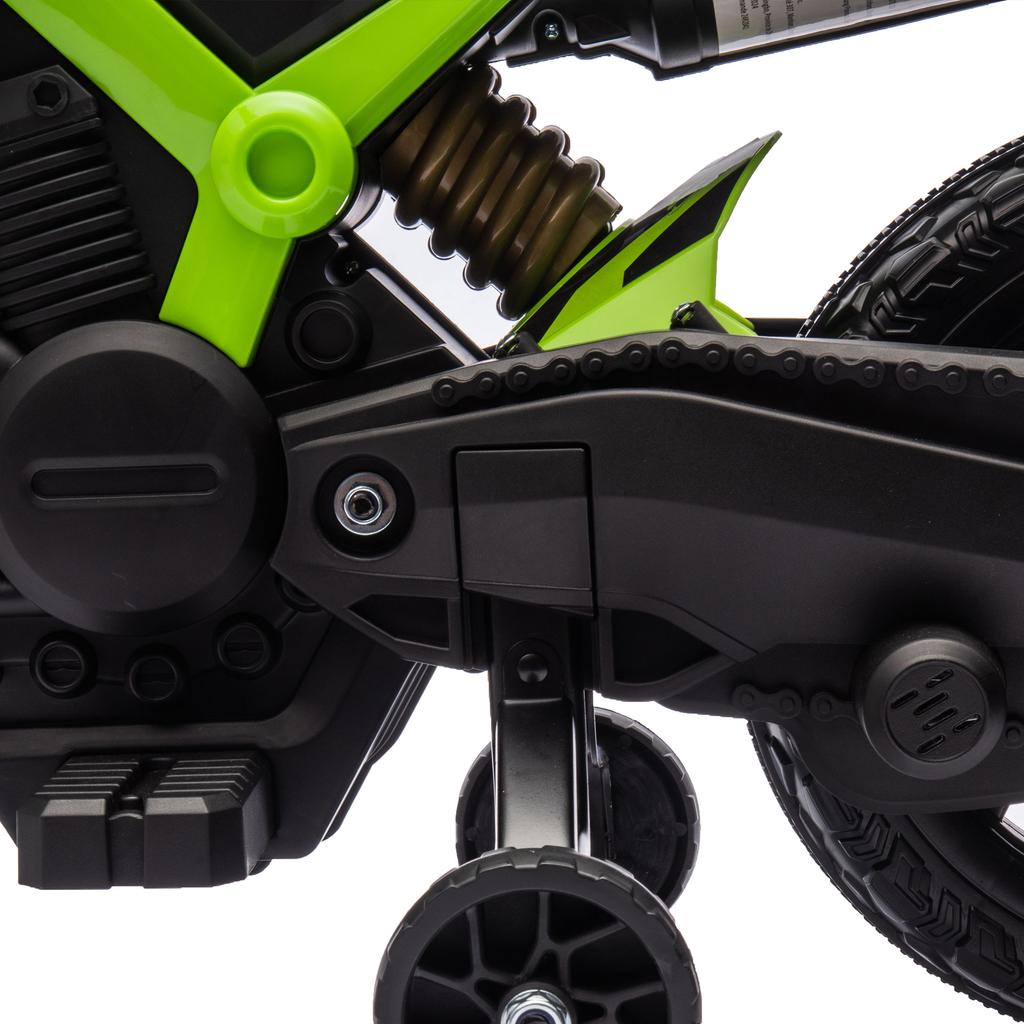 Motocicletta Elettrica per Bambini, Alimentata a Batteria 6V, Ruotine di Supporto, Clacson, Suono di Avviamento, 3-8 Anni, Verde