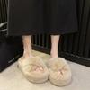 Spring and Autumn Height Increase Fluffy Slippers Women Wear Fleece Large Size Fairy New Wind Cotton Drag Thick Bottom 2025 Black