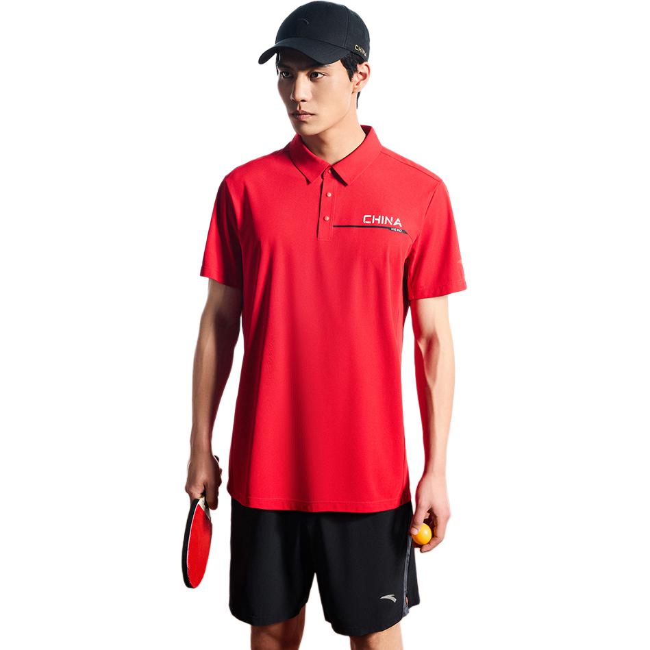 Anta Training Series Letter Print Casual Sports Comfortable Quick-Dry Short Sleeve Polo Shirt Men Polo Shirts Classic-Red 152437101-2