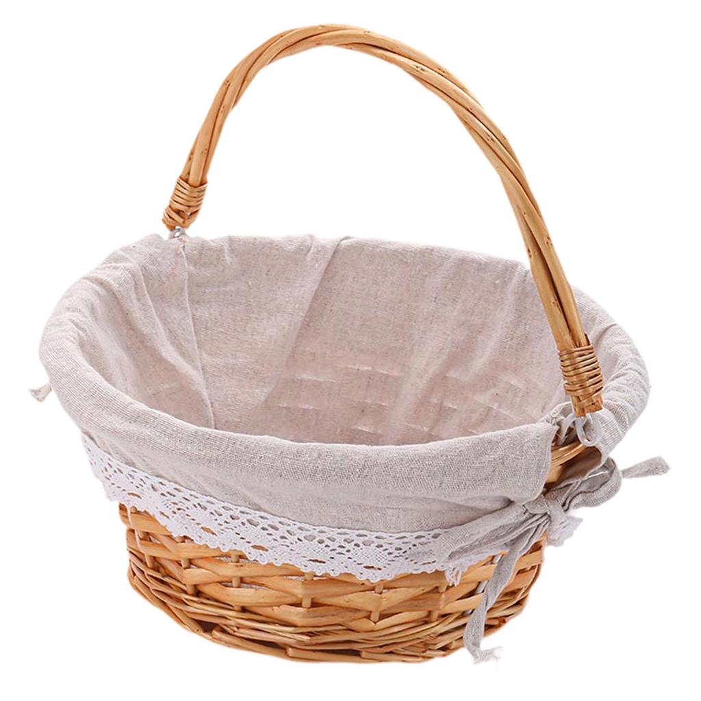 Handwoven Rattan Picnic Storage Basket Portable Rustic Charm Accessories for Outdoor Camping Circular Shape Multifunctional