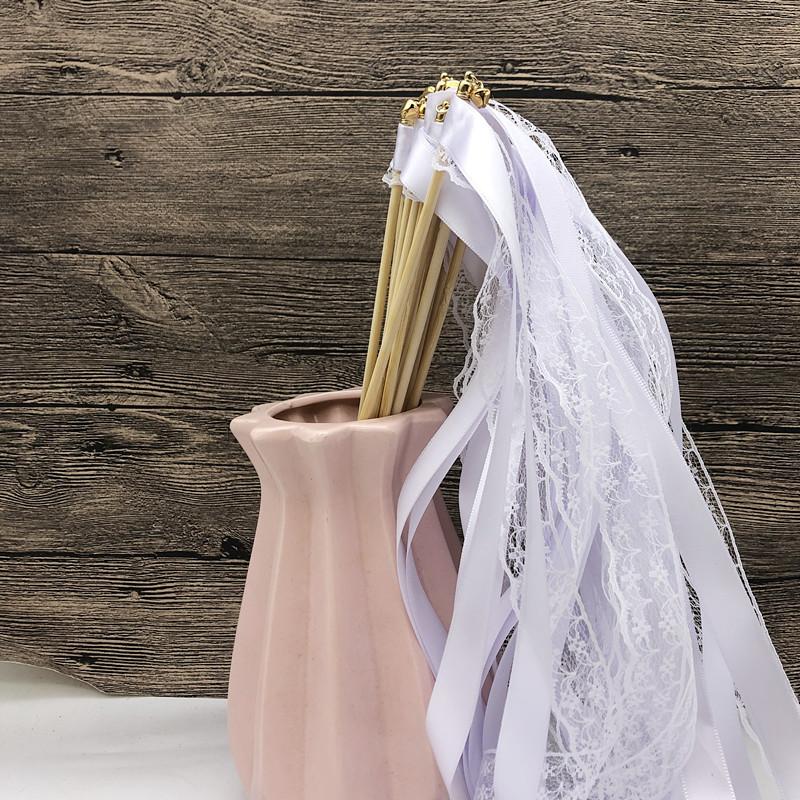10Pcs White Ribbon Fairy Magic Wand Flower Decoration Lawn Wedding Party Decoration Supplies Atmosphere Decoration Props