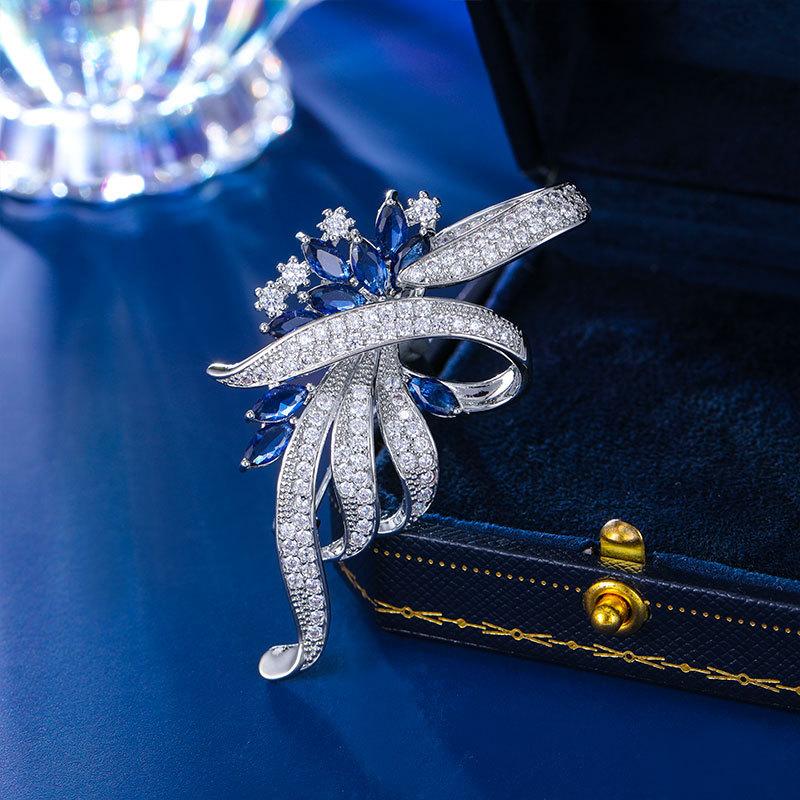 

Высококачественная изысканная лента сапфирово-синяя брошь женский корсаж элегантный костюм булавка банкетное платье атмосферная булавка серебряный