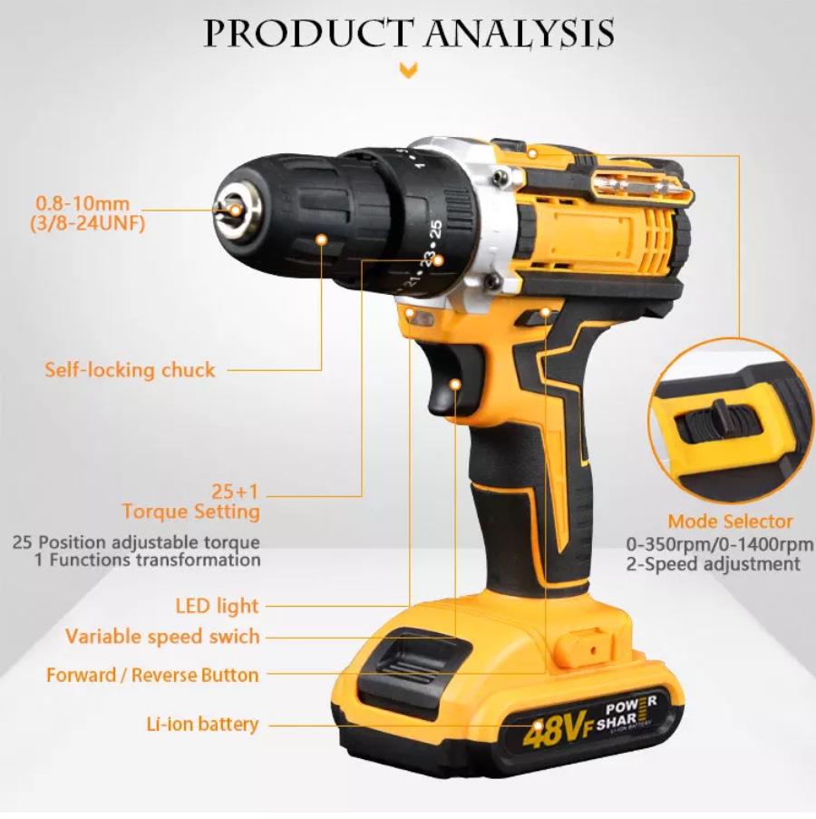 21V Dual-Speed Rechargeable Multifunctional Hand Drill and Electric Screwdriver Set with High-Power Impact Feature.