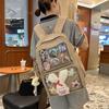 Simple Solid Color Large Capacity Student Backpack With Pendant Badge And