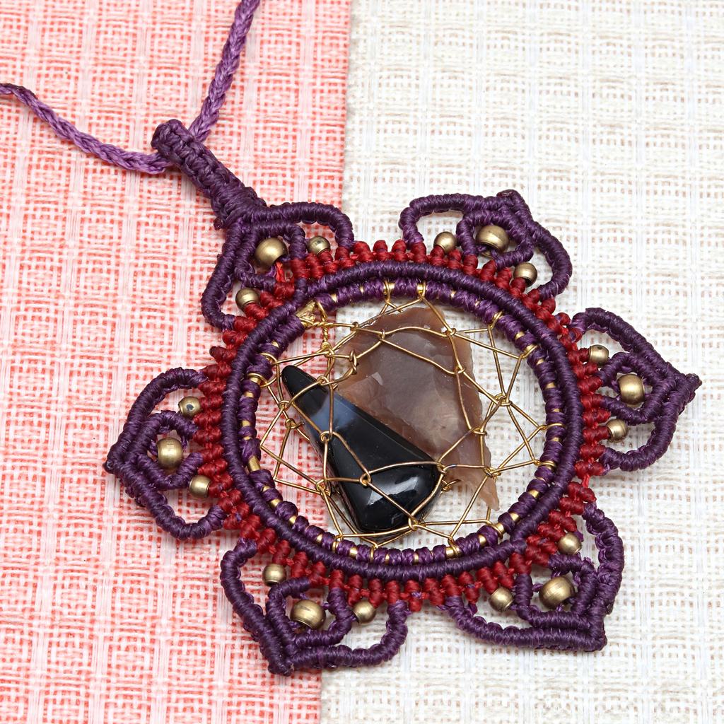 Necklace Macrame Agate Handmade Pendant Necklace Natural Thread Choker Jewelry