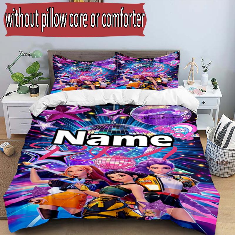 3pcs Duvet Cover Set (1*Duvet Cover + 2*Pillowcase, Without Core), Custom Name KPop Hunters Pattern Bedding Set, Home Bedroom Decor Gift