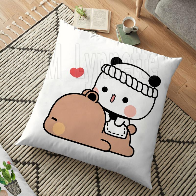 Mléko a mocha páry Panda Bear Bubu Dudu Povlak na polštář Hodový polštář Domácí Dekorativní čtvercový tisk Polštář Polštář na pohovku 45CM