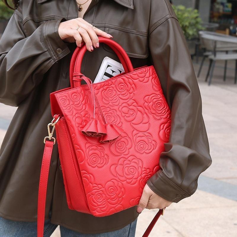 Handbag Large-capacity Women's Bag Fashionable Embossed Genuine Leather Hand-held Bag