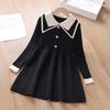 Girls Autumn Winter Knit Dress Preppy Double Layer Collar Sweater Dress Baby Princess Skirt For Kids