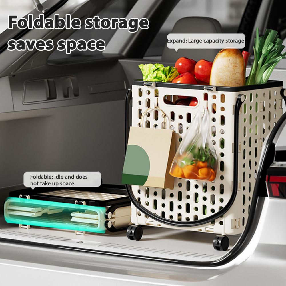 Folding Shopping Cart Collapsible Utility Cart with 360-Degree Swivel Wheels Lightweight Foldable Rolling Cart with Hooks