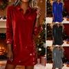 Women's Velvet Sequin Dress Long Sleeve V Neck Collared Wedding Guest Mini Dress Sparkly Cocktail Prom Party Dress
