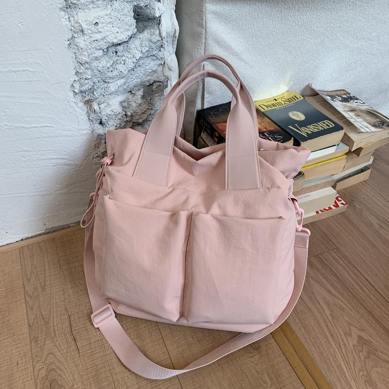 Canvas Bag Women's Large Capacity Lightweight Tote Bag Solid Color Shoulder Crossbody Bag