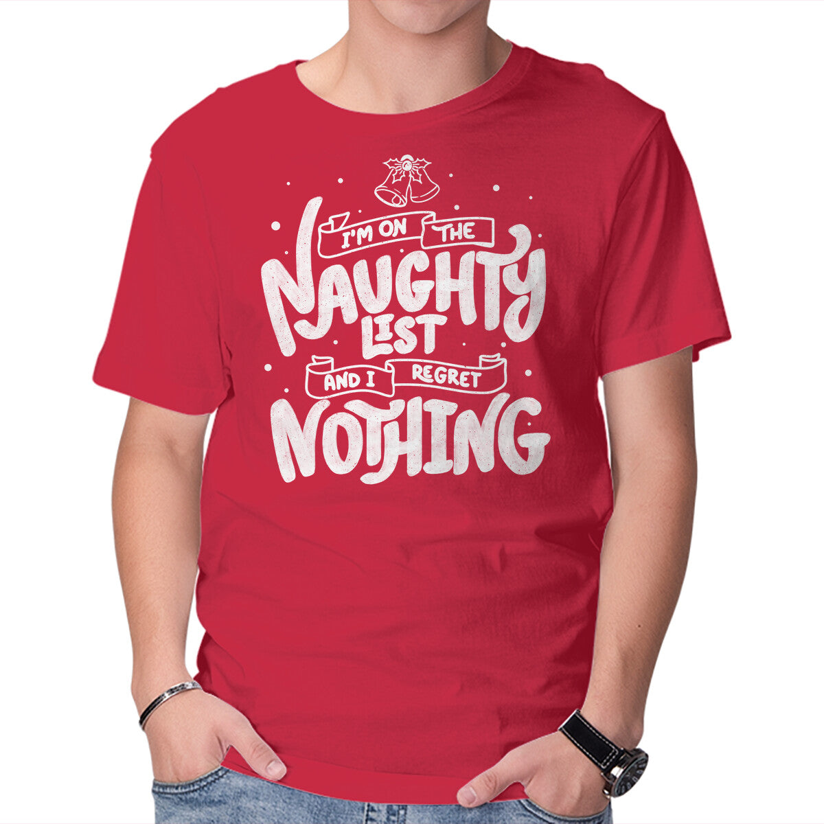 Unisex Crew Neck T-Shirt On The Naughty List And I Regret Nothing Graphic Short Sleeve Casual Tee XL