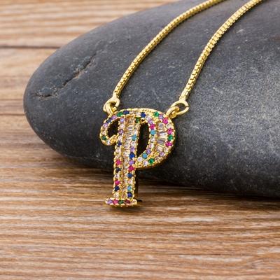 New Arrival Fashion Special Custom Design 26 Initial Letters Necklace Copper CZ Rainbow Pendant Best Family Name Jewelry Gift