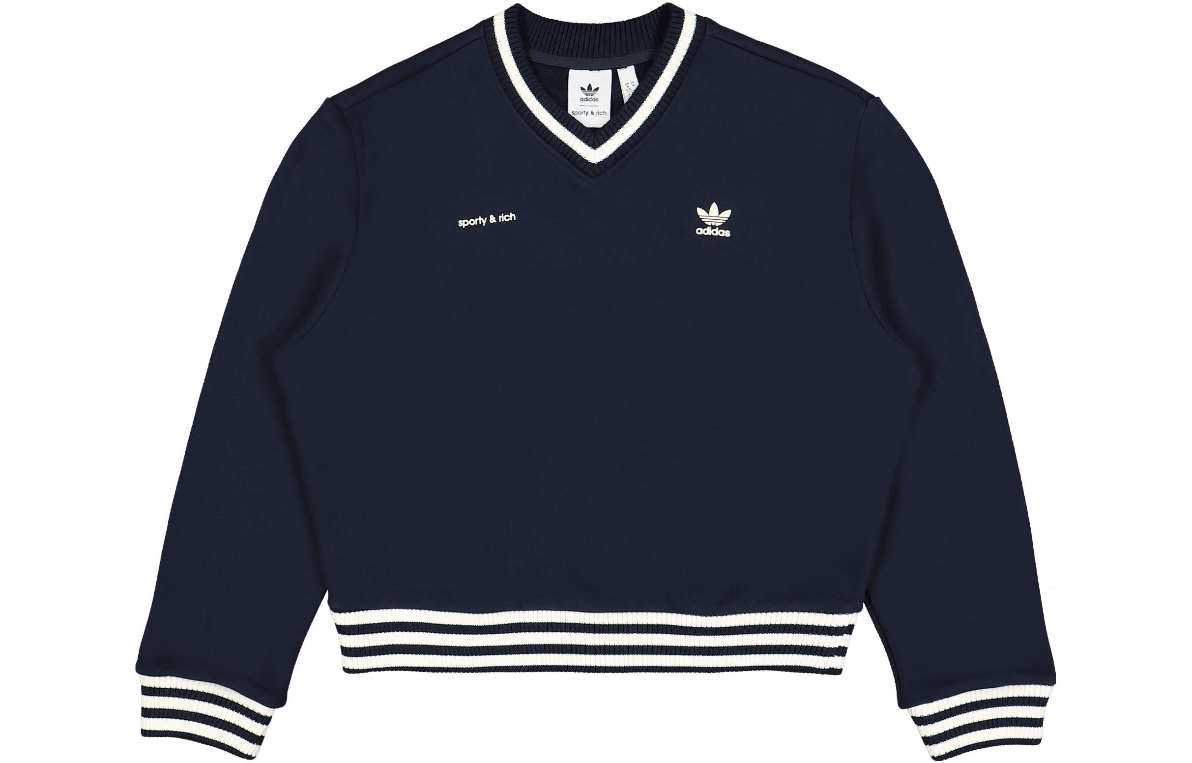 Adidas Originals X Sporty & Rich V Neck Sweatshirt Navy/Cream IN5246 XXS