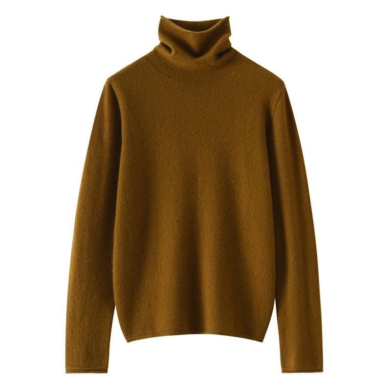 Women’s Cashmere Pile Collar Sweater - High Collar, Knitted, Loose Fit, Slim Inner Layer