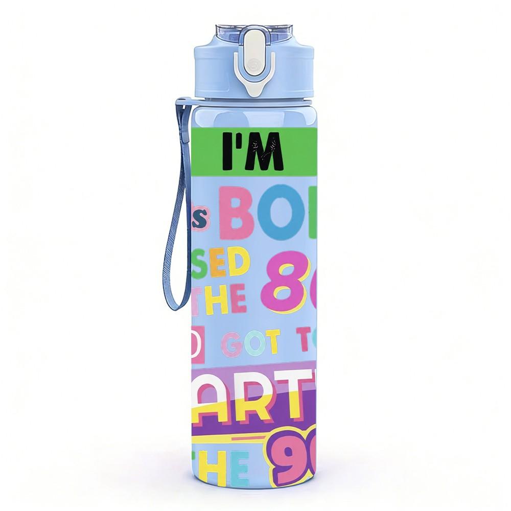 1PC 80s Retro Text Lettering 750ml Sports Water Bottle Leakproof Straw Lid Outdoor Office Home