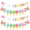 4 Pcs Ice Cream Banner Garland Ice Cream Birthday Party Decorations Supplies Icecream Bar Sign Streamer Decor for Summer Pool Beach Baby Shower