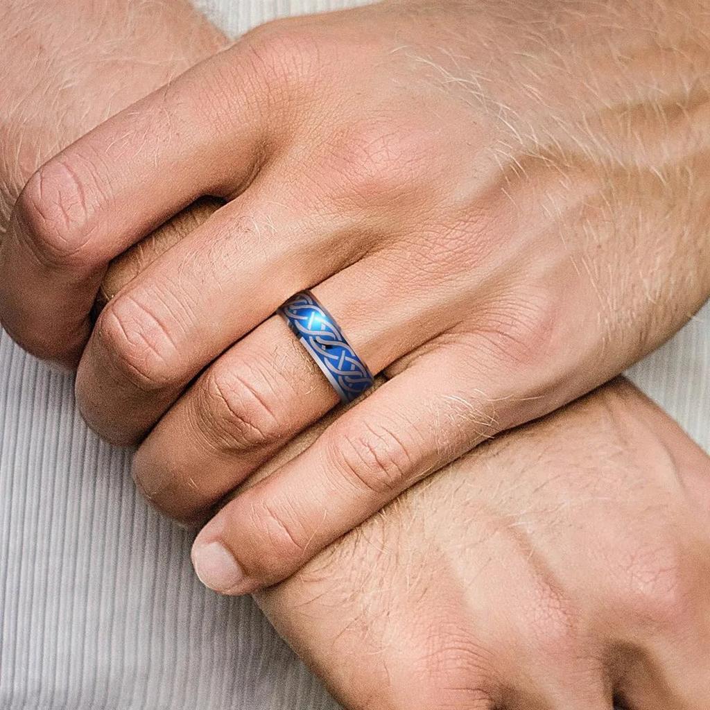 Fashion 8mm Men Blue Stainless Steel Rings Viking Celtic Knot Engagement Rings For Men Women Wedding Band Jewelry Drop Shipping