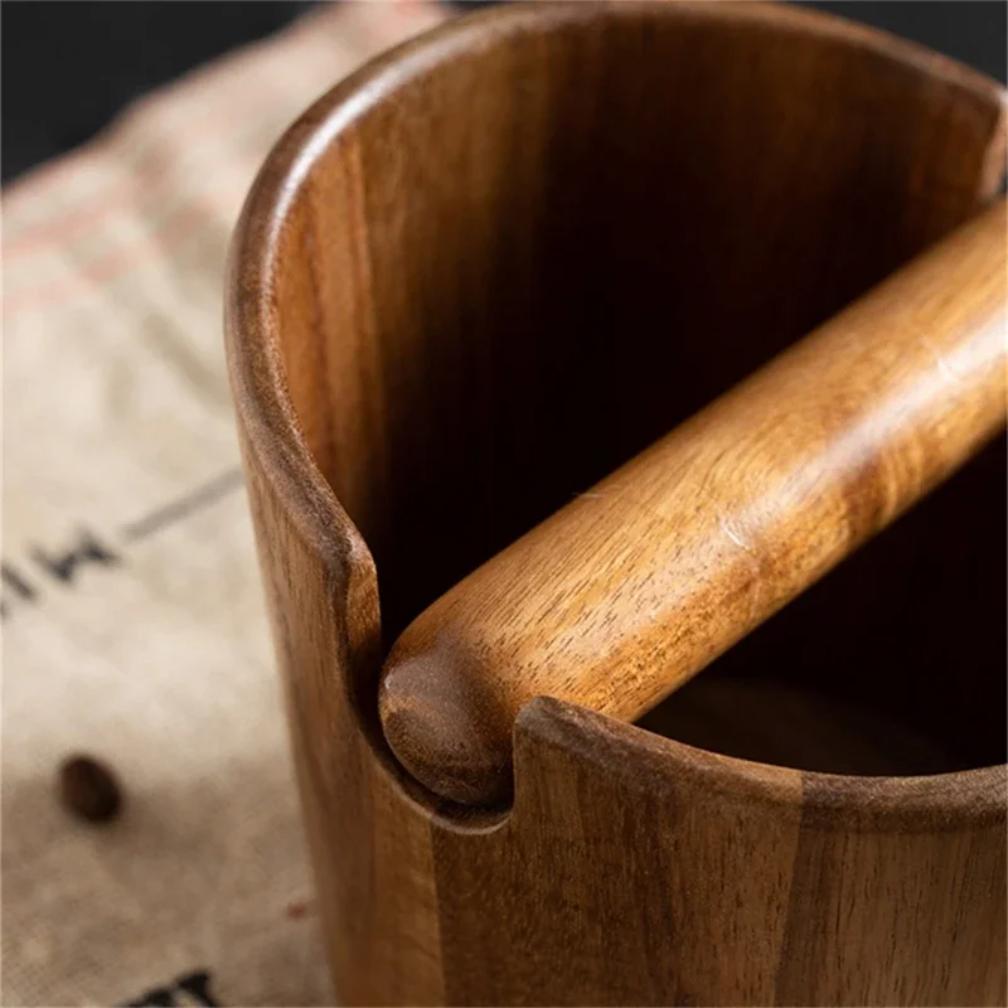 Acacia Wood Coffee Grounds Knock Box Easy Carry Wood Removable Knock Bar Coffee Grounds Box Coffee Bar Accessories Cafe Home Use