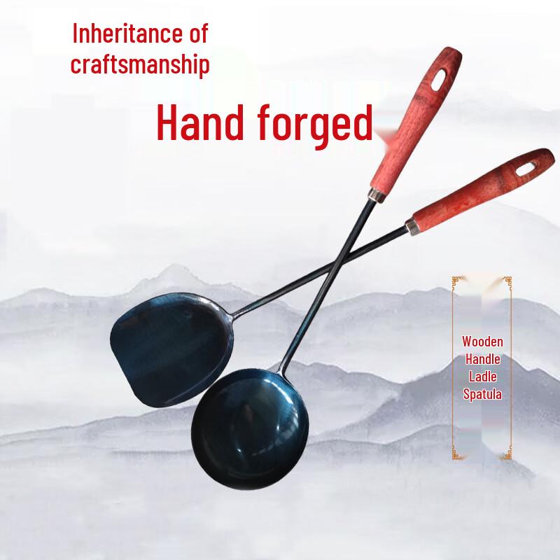 Wooden Handle Wok Spatula and Ladle Set