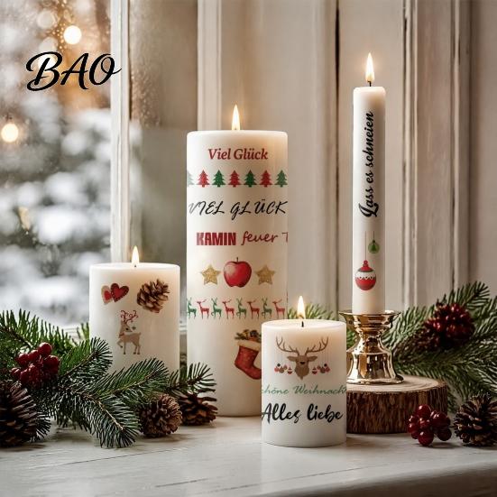Easy Apply Candle Stickers Christmas Transfer Stickers, DIY Holiday Craft Supplies, Waterproof Atmospheric Home Decor Decorative Decals for Making And