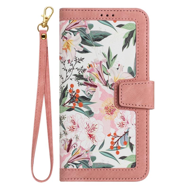 Modische floral bedruckte PU-Leder-Geldbörsenhülle für iPhone 15 14 13 12 11 Samsung S23 S22 S21 A13 A14 A34 A54 Google PU Lanyard Kartenfächer Flip Cover