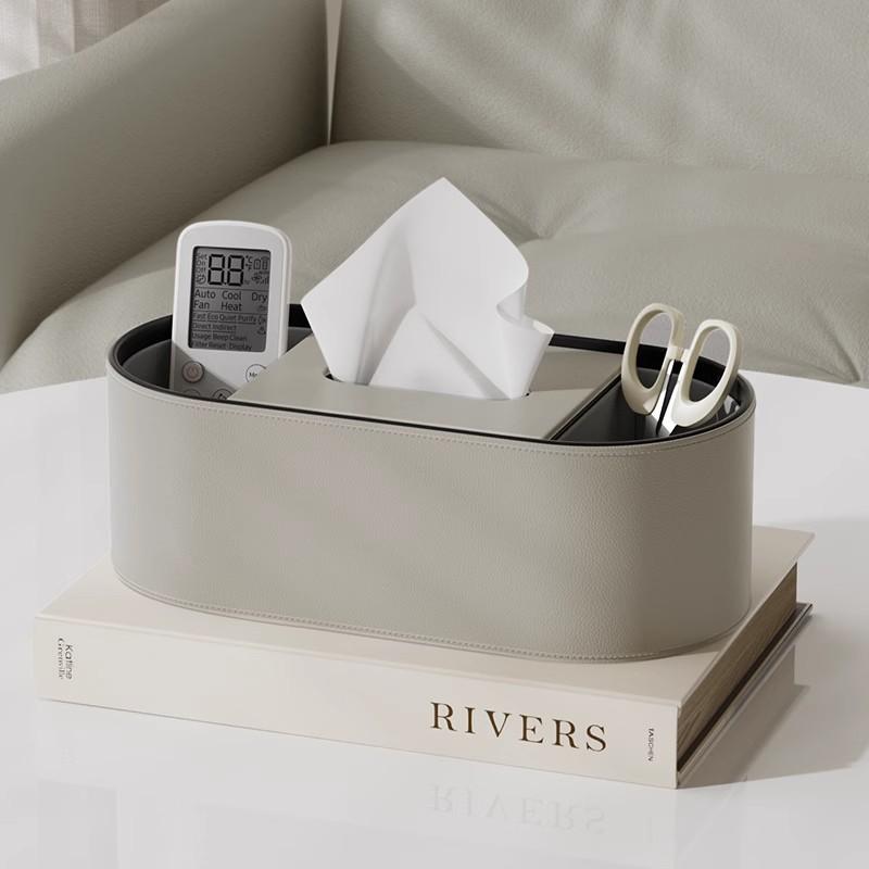 High-End Leather Paper Box Light Luxury Tissue Box Bathroom Living Room Bedroom Desktop Creative Oval Napkin Storage Box