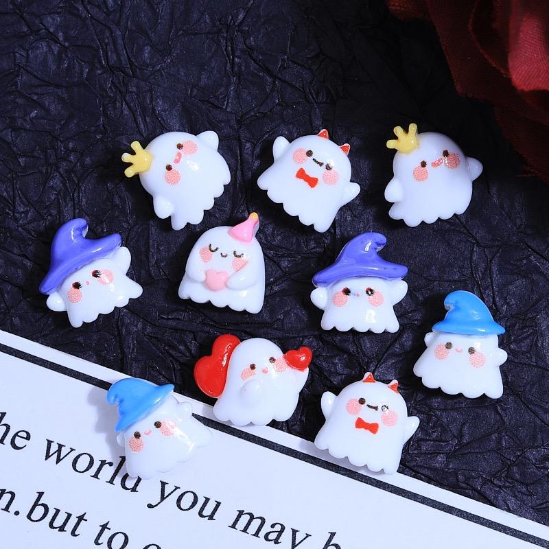 20Pcs New Cute Resin Mini Halloween Away Ghost Collection Flat Back Manicure Parts Embellishments For Hair Bows