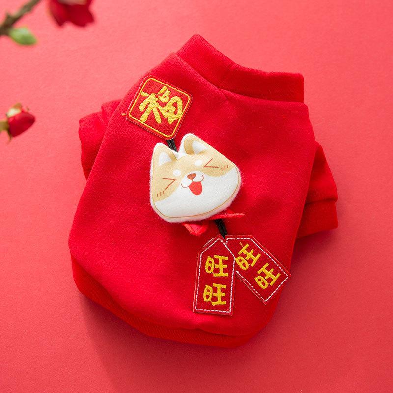 New Year's Thin Velvet Cat Dog Bimono Festive New Year's Clothing than Bear Small and Medium Dogs Pet Clothes