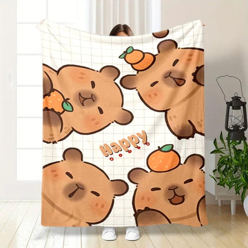 1PC Cute cartoon capybara pattern blanket, all season lightweight home office outdoor nap multifunctional blanket
