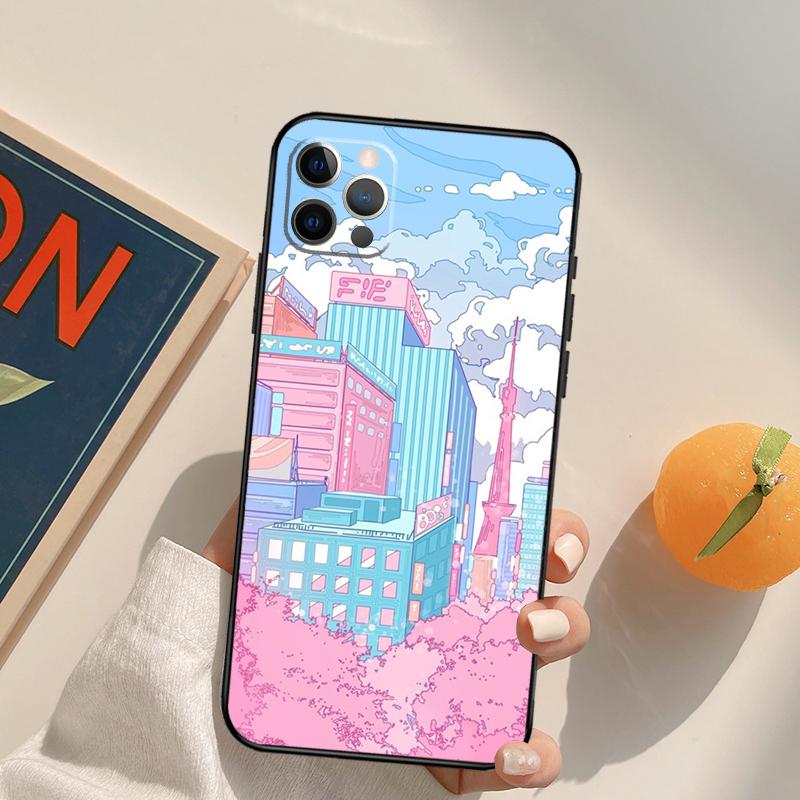 

Токио Сакура вишневый цвет пейзаж Чехол Case Для iPhone 16 15 14 Pro Max 11 12 13 Pro Max Mini XR 16 15 Plus 16e Чехол для телефона iPhone 13