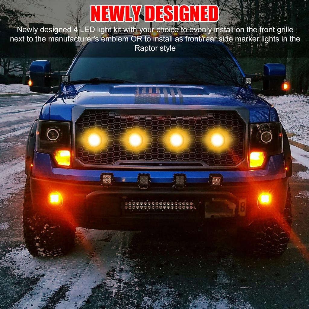 4 Pezzi Griglia Anteriore Paraurti Cofano Auto Luce LED Ambra Per Ford Suv Stile Raptor Luci Decorative Universali Per Esterni Auto