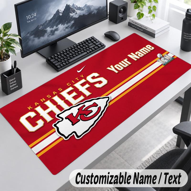 Kansas City Chiefs Personalisierte Große Mauspads Benutzerdefinierter Name Text Erweiterte Schreibtischunterlage Gaming-Mauspad