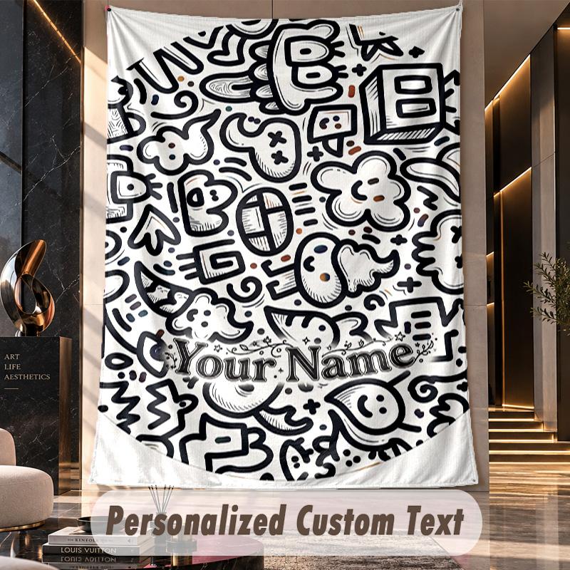 Abstract Animal Print Theme Wall Tapestry Customized With Name Text Personalized Hanging Tapestry For Bedroom Living Room Decor