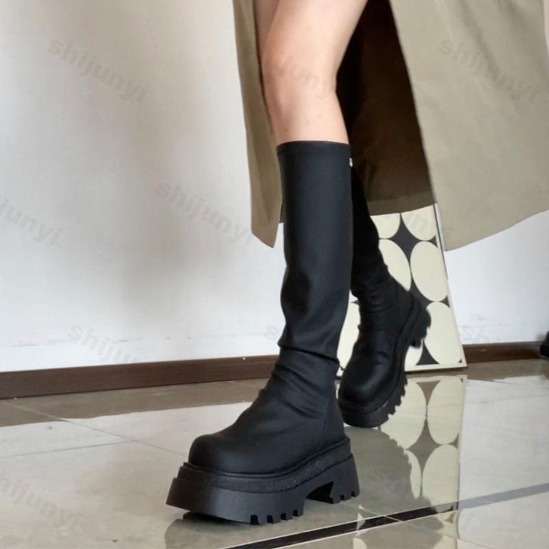 Fashion Chunky Women Knee High Boots Fashion Knight Long Boots Platform Heels 2025 Autumn Women's Round Toe Outdoor Boots Botas Mujer