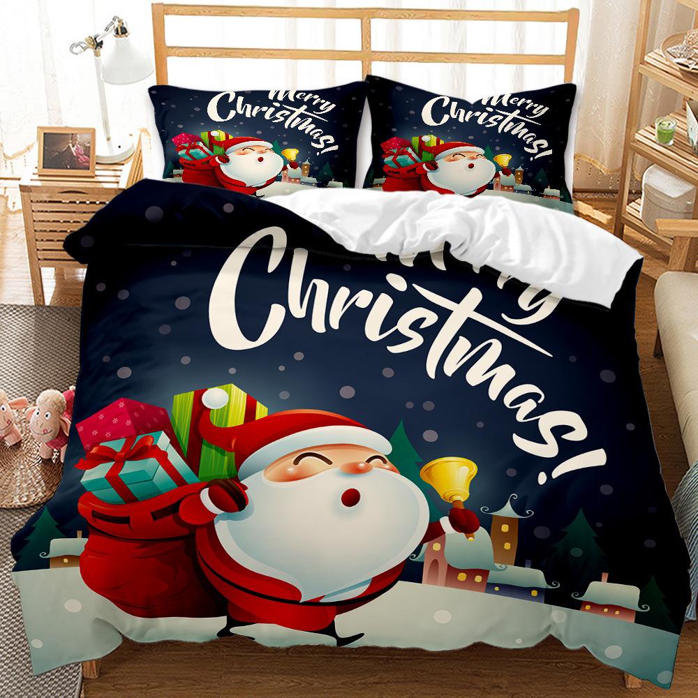 Red Christmas Bed Three-Piece Quilt Cover 3D Digital Printing Kit Bedding