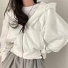 Vintage Korean Women Oversized Zip Up Hooded Jacket Long Sleeve Harajuku Fashion Solid Color Sweatshirt Autumn
