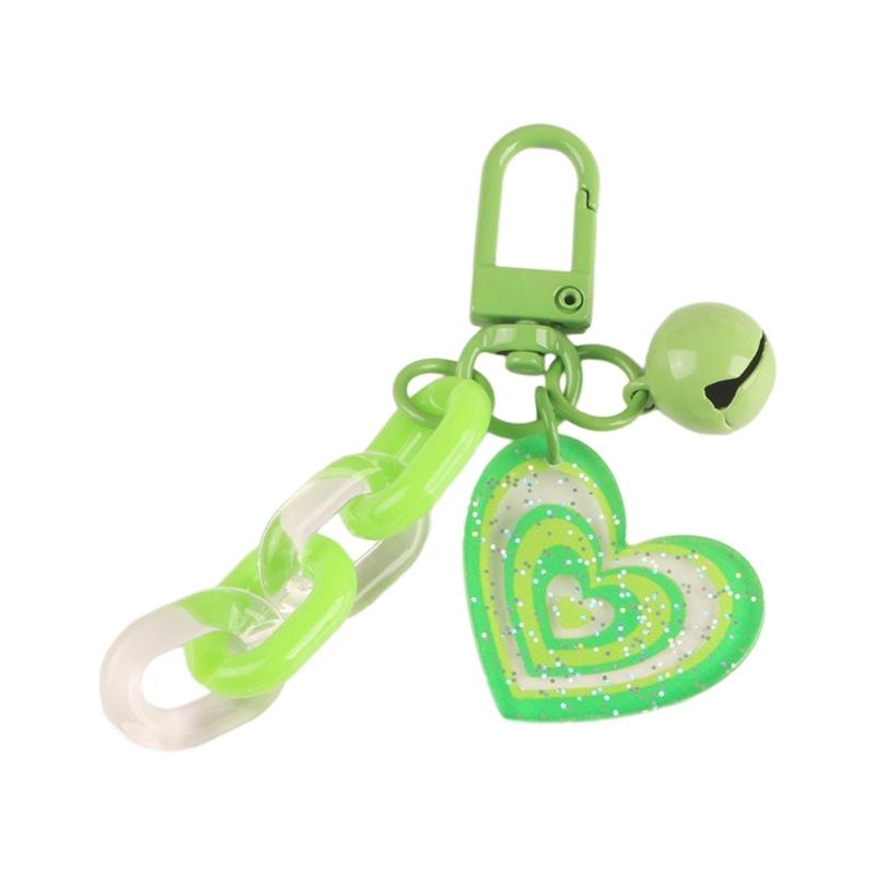 

Acrylic Heart Pendant Keychain With Bell Y2K Plastic Link Chain Keyring Purse Bag Pendant Headphone Cases Charm зелений