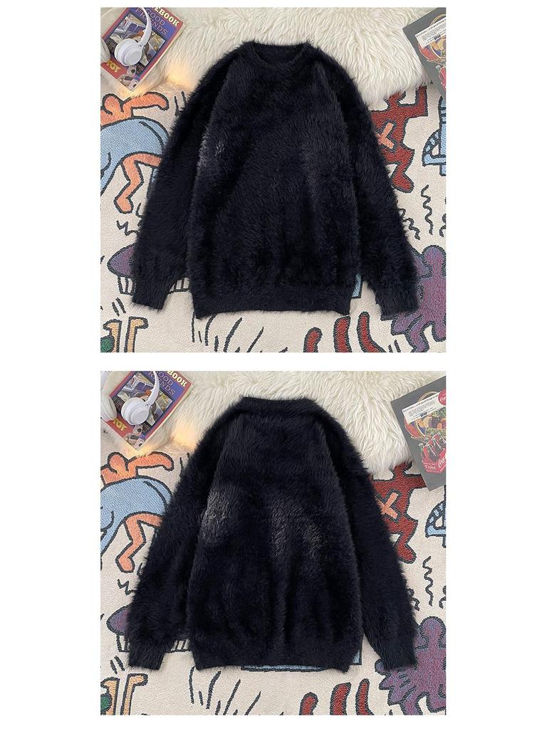 Men's Trendy Soft & Fluffy Knit Sweater - Solid Color, Lazy Style, Thickened for Autumn/Winter