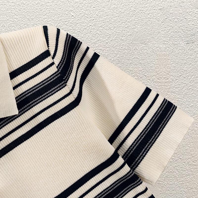 Her Pool Women's Striped Ice Silk Knit Polo T-Shirt