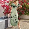 Damen Sommerkleid mit Blumendruck, lässig, locker, kurzärmelig, Strand, Maxikleid mit Schlitz