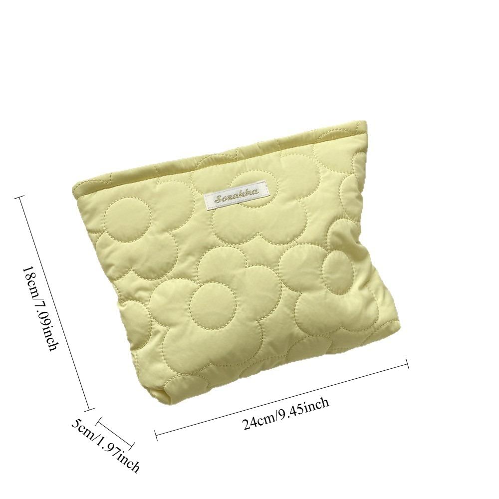 Macaron Color Flower Quilted Makeup Bag for Women Femal Soft CottonPadded Large Capacity Portable Cosmetic Organizer Pouch