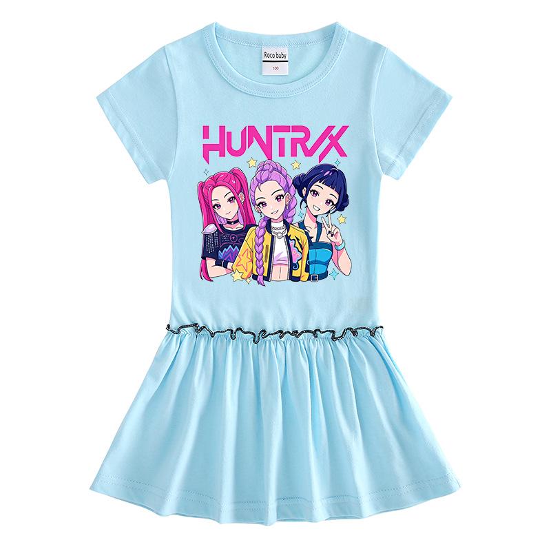Girls' Cartoon Color Block Raglan Dress with Pleated Ruffle Skirt