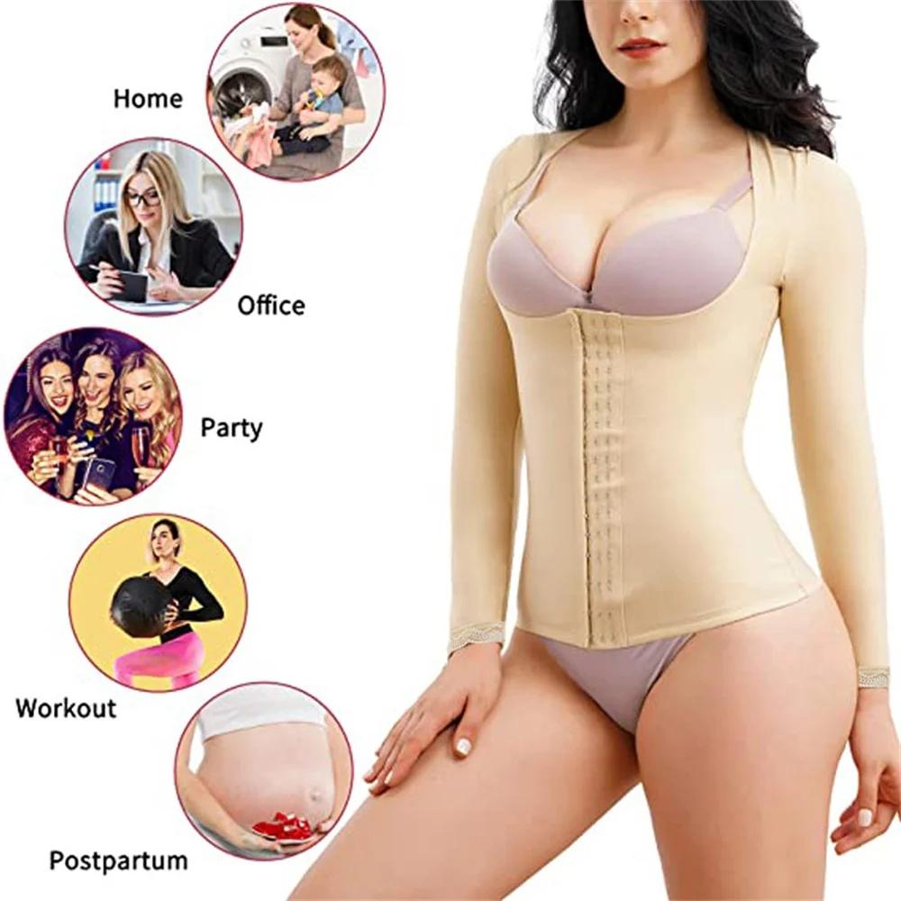 Fajas Colombian Waist Trainer Corset Underbust Body Shaper Long Sleeve Tummy Slimming Underwear Weight Loss Top Women's Binders