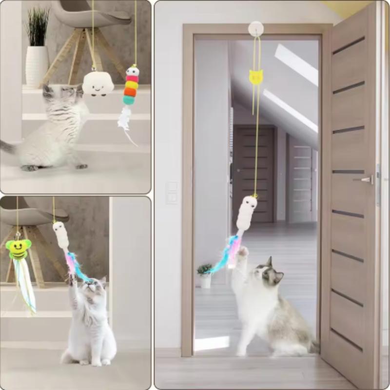 Interactive Elastic Funny Stick Kitten Toy Feather Bell Hanging Swing Kitten Teasing Accessories Long Rope Cat Supplies Pet