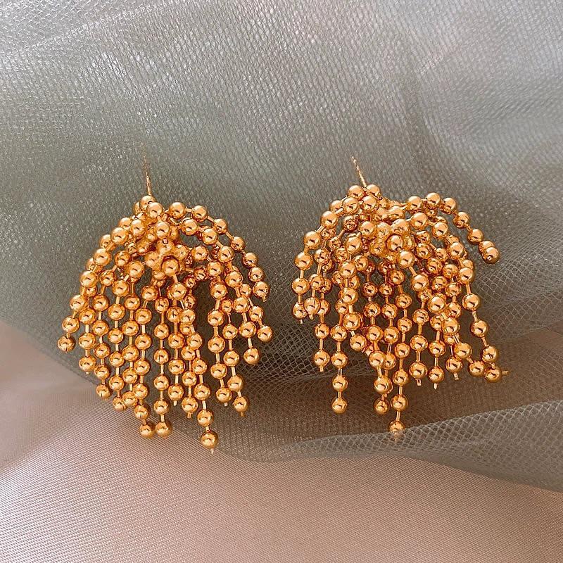 Personalized Beaded Fireworks Tassel Earrings: Fashionable Retro Dangles with Unique Temperament for Women