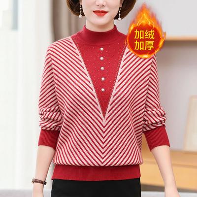Mom's Winter Sweater with Thick Velvet Base Fake Two Middle-aged and Elderly Knitted Sweaters