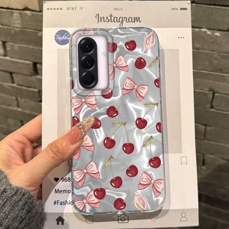 Pink Cherry Bow Girls Women Case For Samsung Galaxy A56 A16 A26 A36 A06 A55 A35 A25 A15 A54 S24 S25 Plus Ultra S22 S23 FE Cover